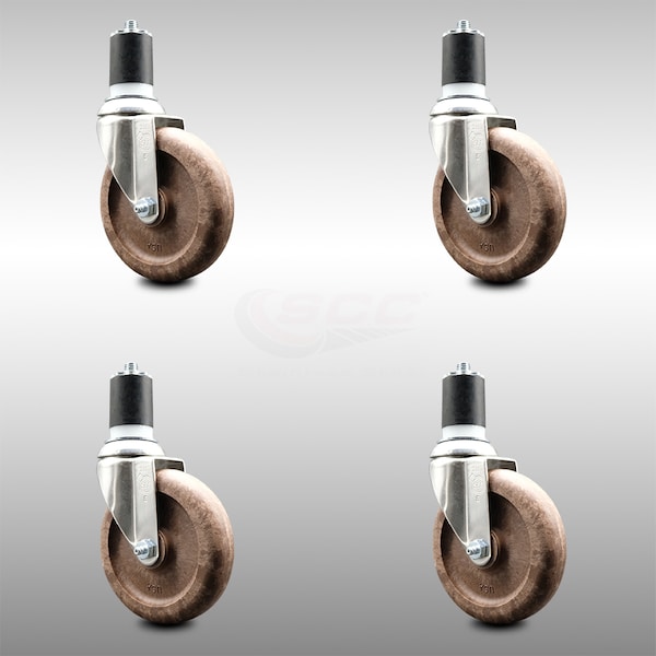 Service Caster 5 Inch 316SS High Temp Glass Filled Nylon 1-7/8 Inch Expanding Stem Caster Set SCC-SS316EX20S514-GFNSHT-178-4 - main